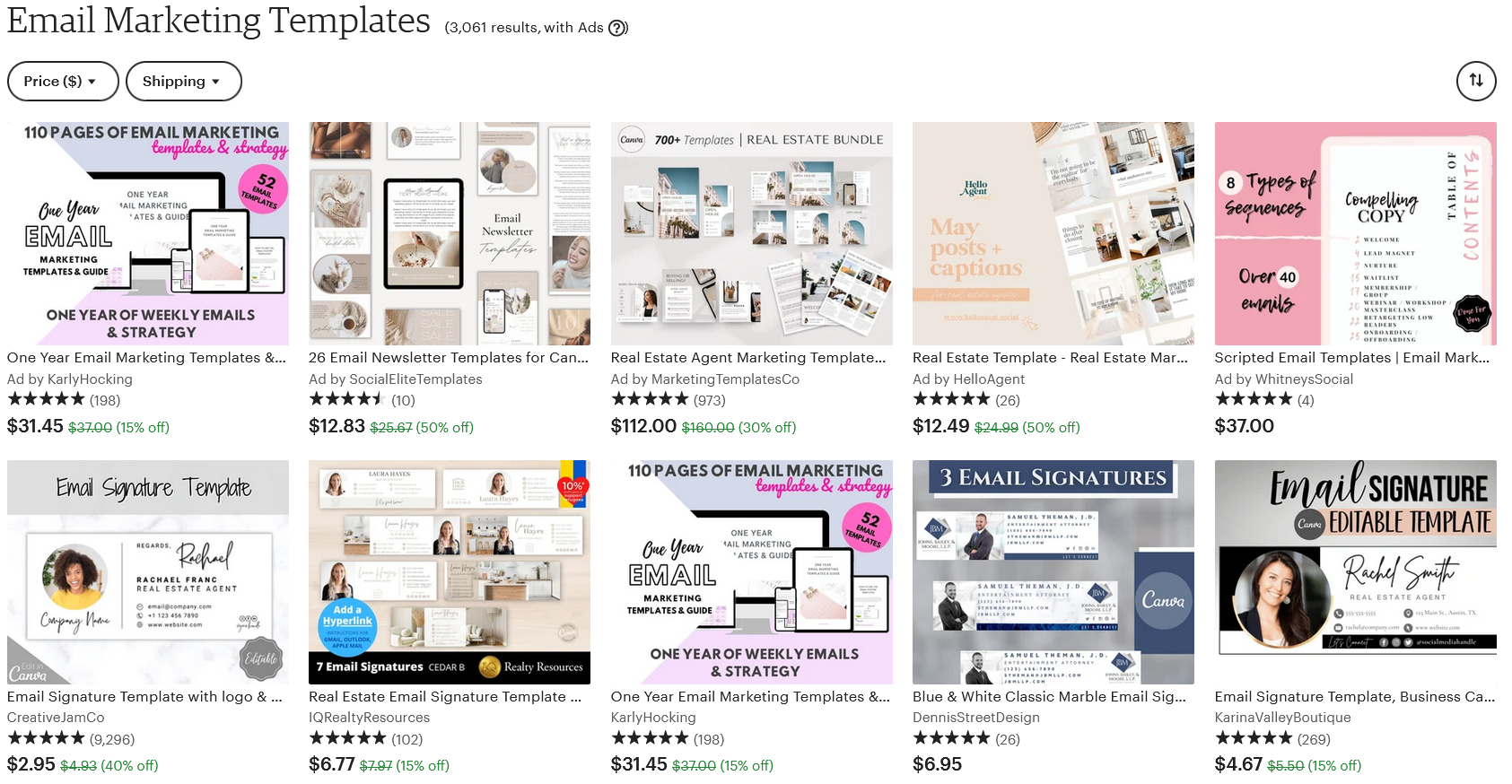 etsy email marketing templates